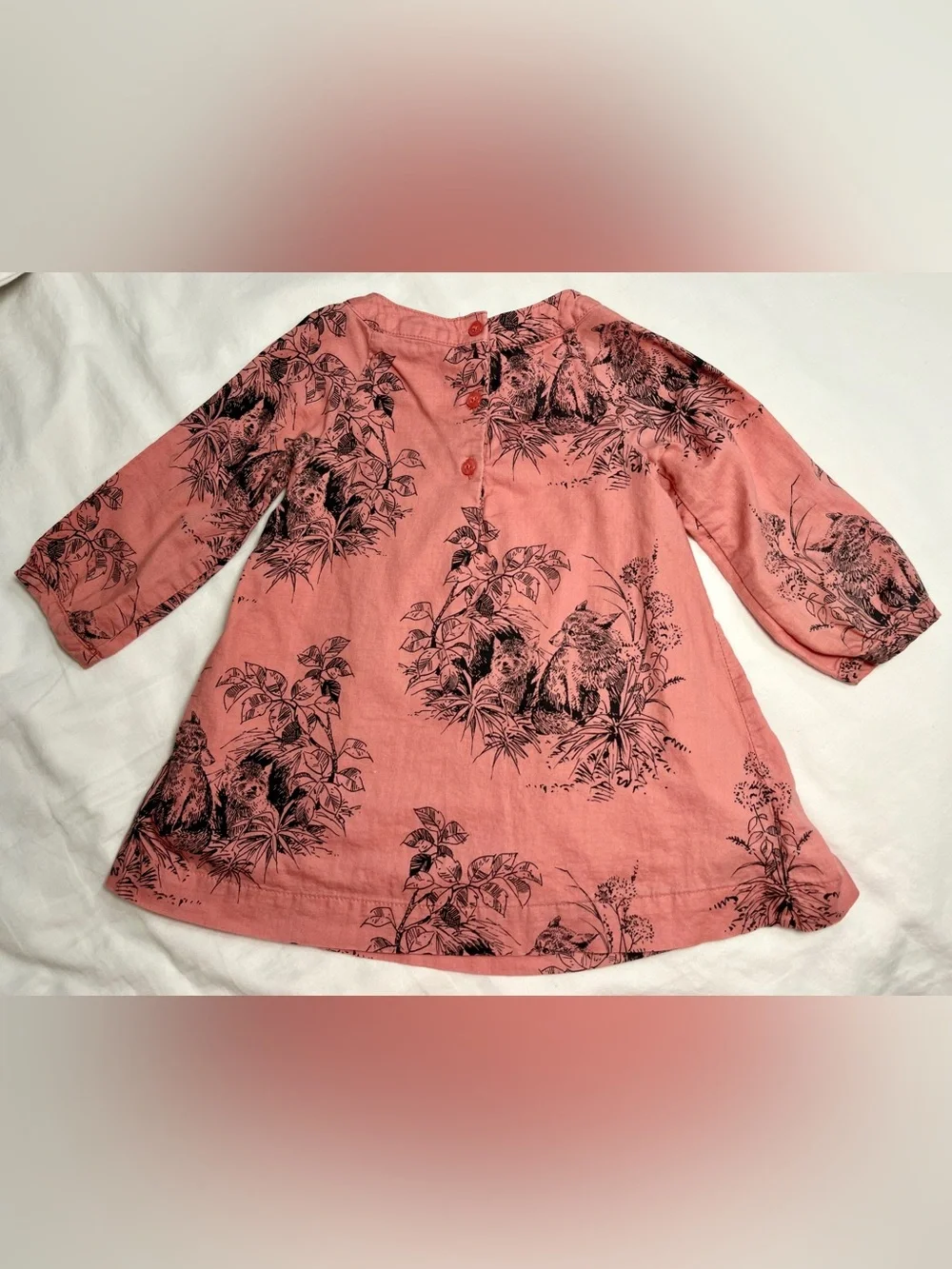 Baby Gap Woodland Animal Dress 18-24 Months Pink‎ Fox Print Lined Cotton Toddler